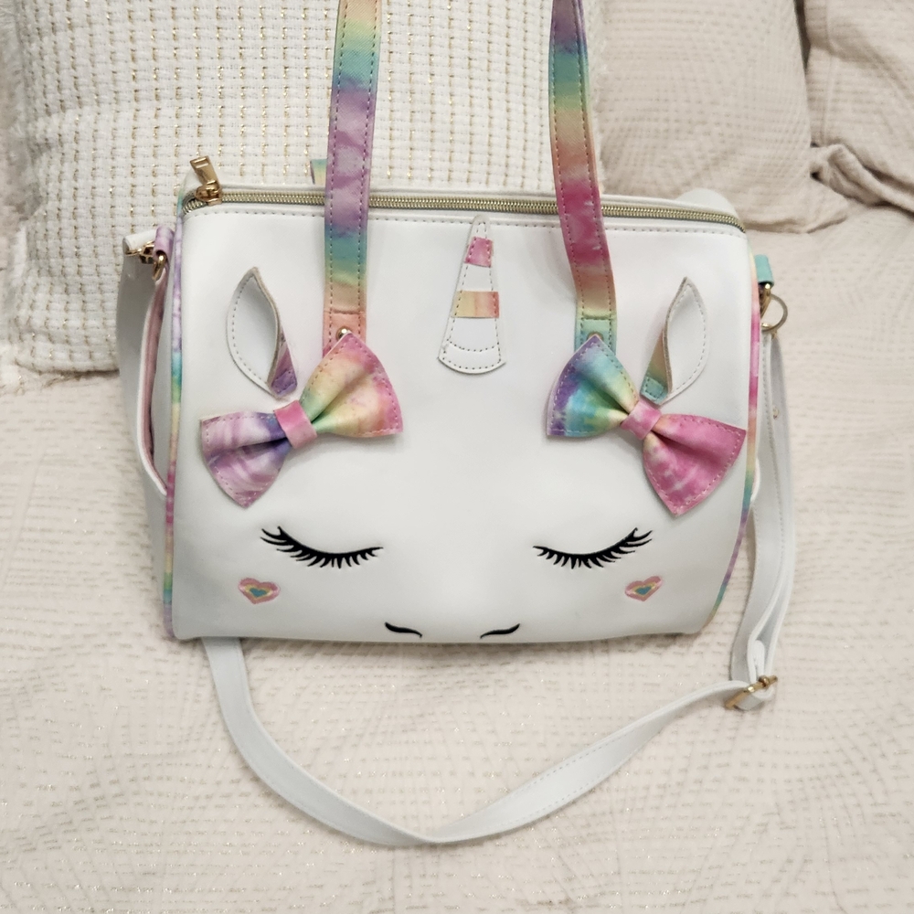 Unicorn Face White Handbag with Rainbow Accents